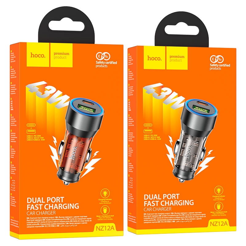 Hoco NZ12A Action PD43W(1C1A) car charger transparent black
