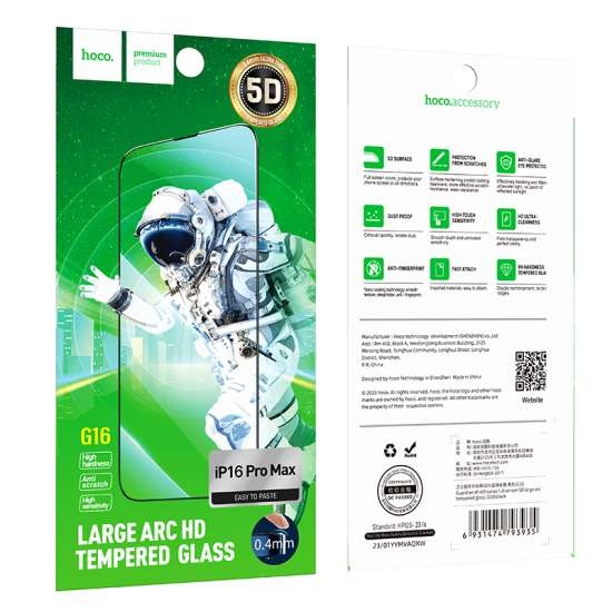 Hoco Guardian shield series full-screen 5D large arc tempered glass set for iP16 Pro(10PCS)(G16) bla