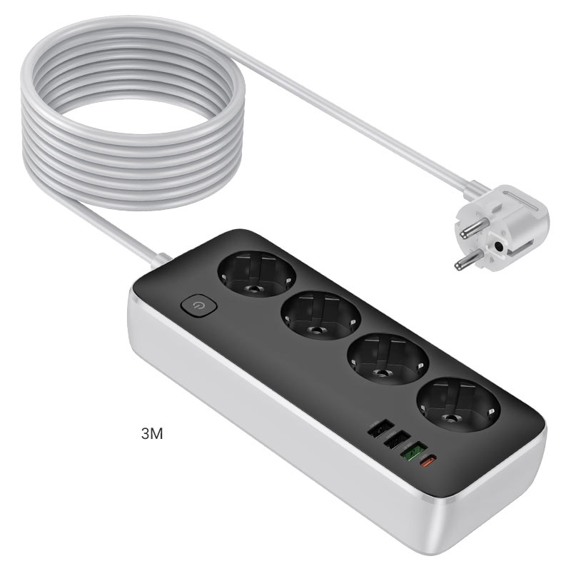 Hoco AC22 Sunlight 4-bit(PD30W/1C3A) desktop socket(EU/GER)(L=3M) black