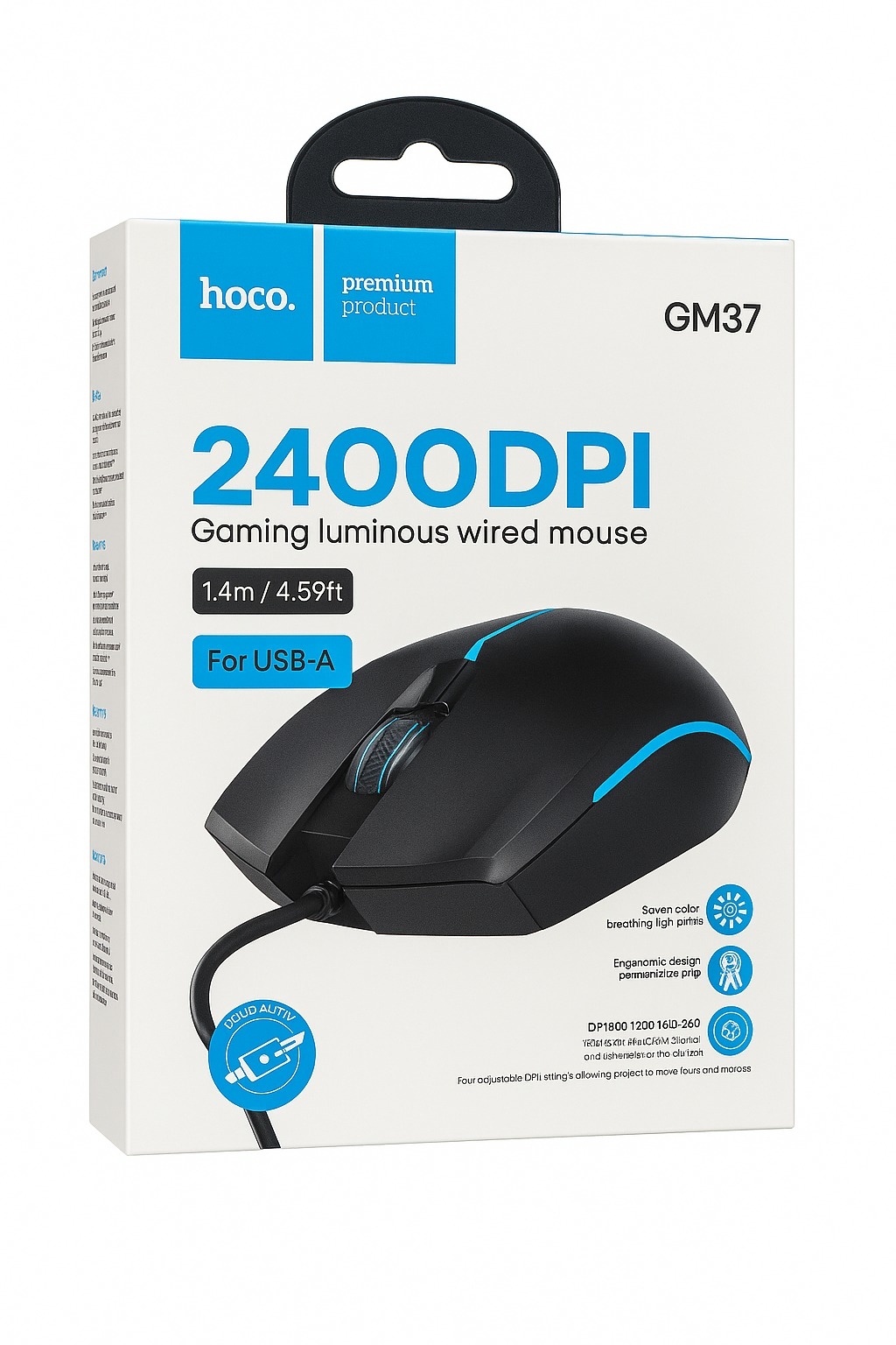 Hoco GM37 Wonderful gaming luminous wired mouse black