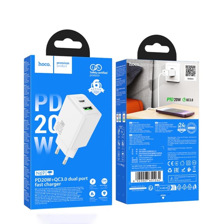 Hoco N69 Nuevo PD20W+QC3.0 charger(EU) white