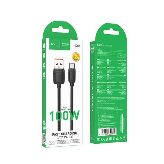 Hoco X115 Surpass 100W fast charging data cable Type-C black