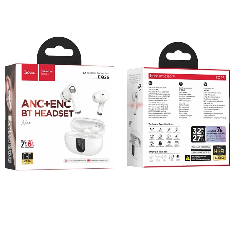 Hoco EQ26 Nice true wireless ANC+ENC BT headset white