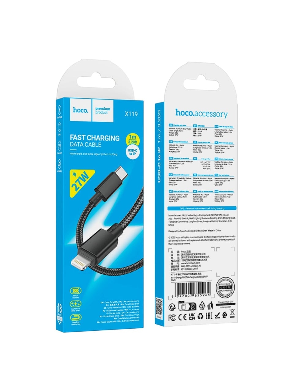 Hoco X119 Energy PD27W charging data cable iP(packaged) black