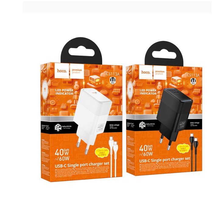 Hoco CS113A Lounge single port PD40W charger set(C to C)(EU) white