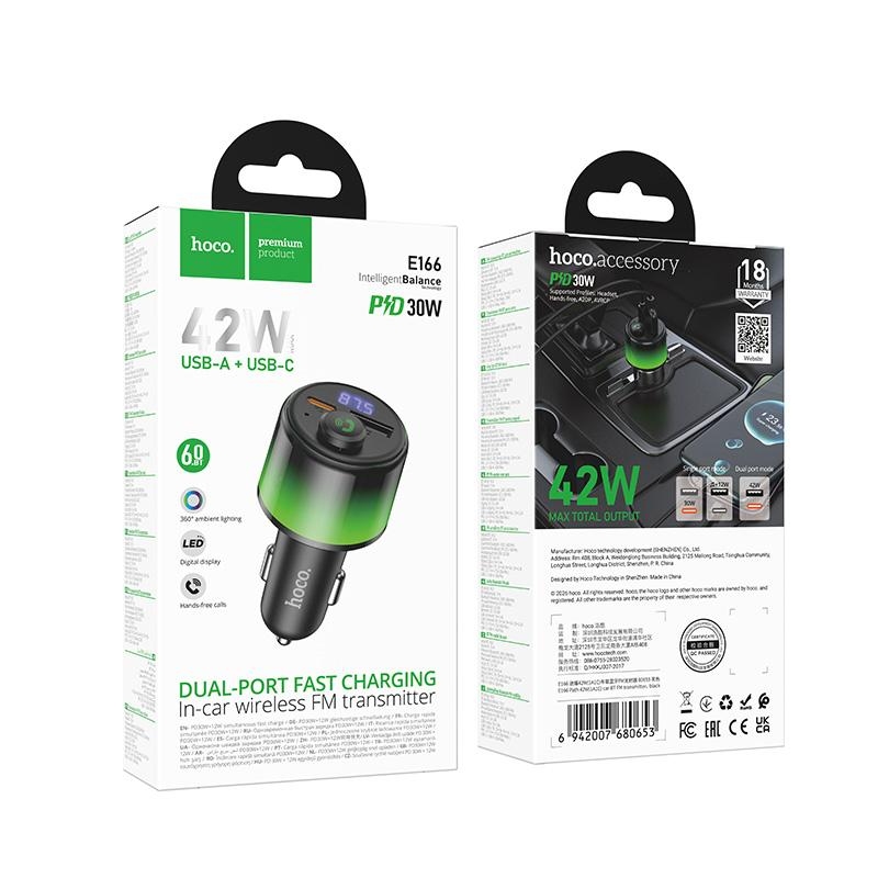 Hoco E166 Path 42W(1A1C) car BT FM transmitter black