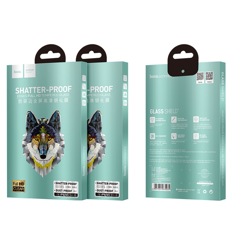 Hoco Shatterproof edges full screen HD glass for for iPhone 6/6S(A1)black