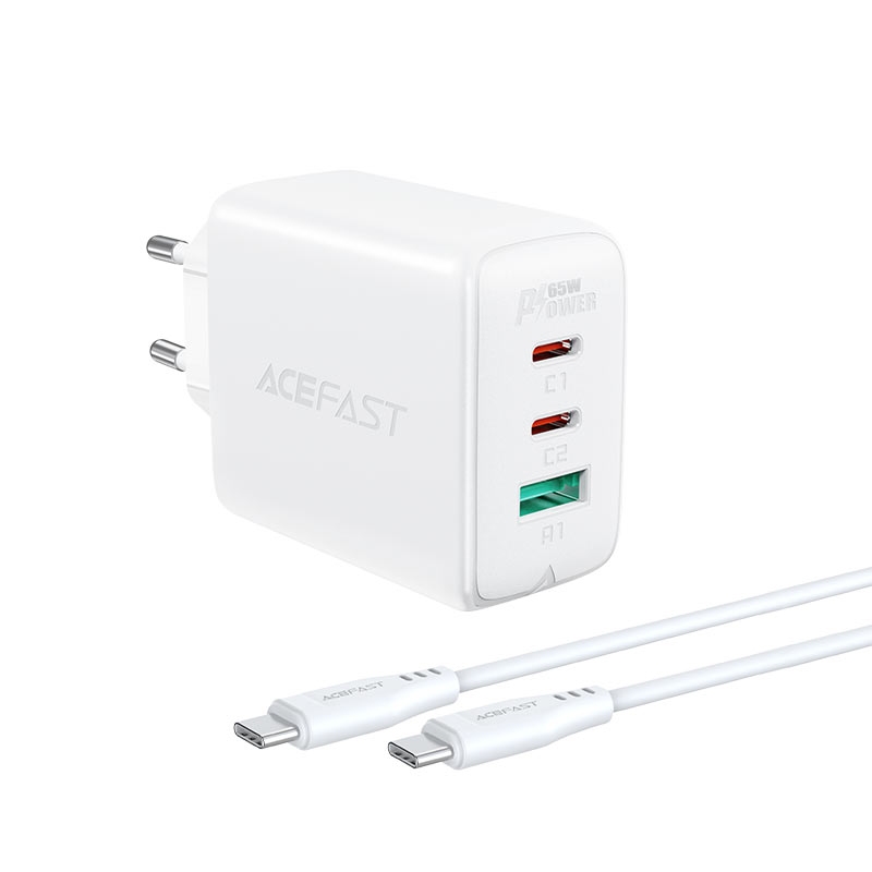 ACEFAST A13 PD65W(USB-C+USB-C+USB-A) 3-port charger set,white (EU)