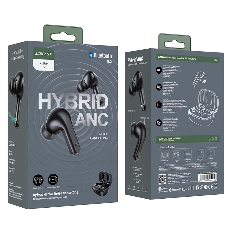 ACEFAST T2 hybrid noise cancelling BT earbuds,black