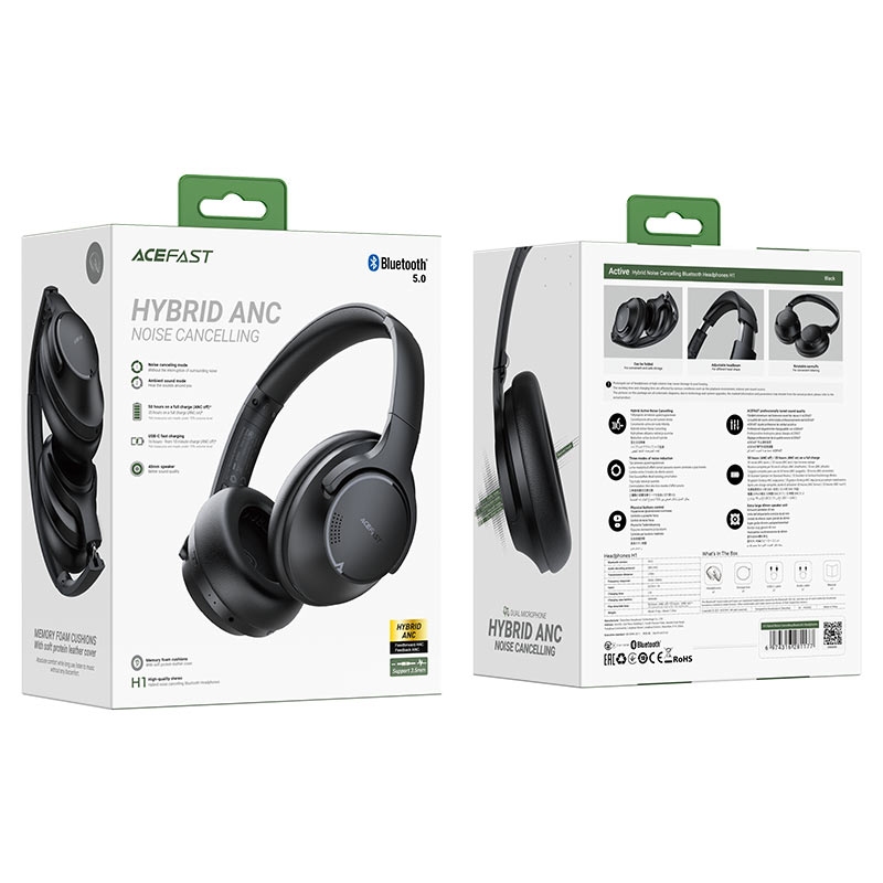 ACEFAST H1 hybrid active noise cancelling bluetooth headphone,black