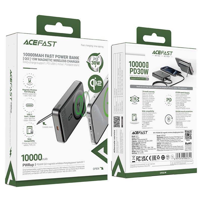 Acefast M11 PD30W Qi2 magnetic wireless charging power bank10000mAh,black