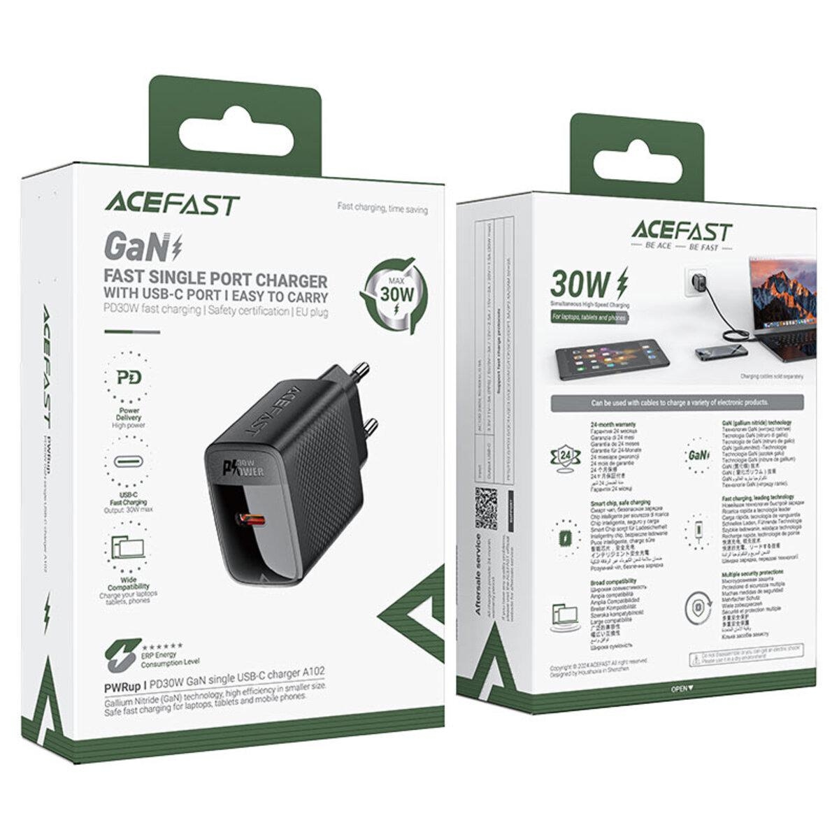 ACEFAST A102 PD30W GaN single USB-C charger,black
