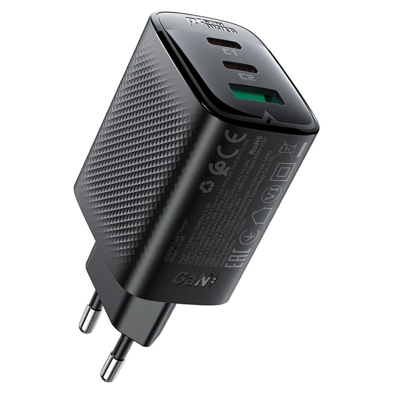 Acefast A108 PD67W GaN (2*USB-C+USB-A) charger,black (EU) black
