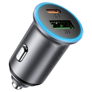 Acefast B15 65W (USB-A+USB-C) dual port metal car charger metal gray