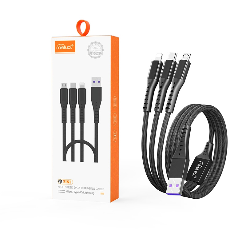 Mietubl Cable 1M Usb-3 in 1 MTB-DCODT03 NYLON DATA CABLE Black