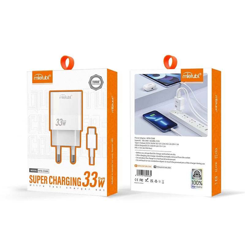 Mietubl Charger CS06 Dual 33W USB+Type-C QC3.0 MTB-CS06E White