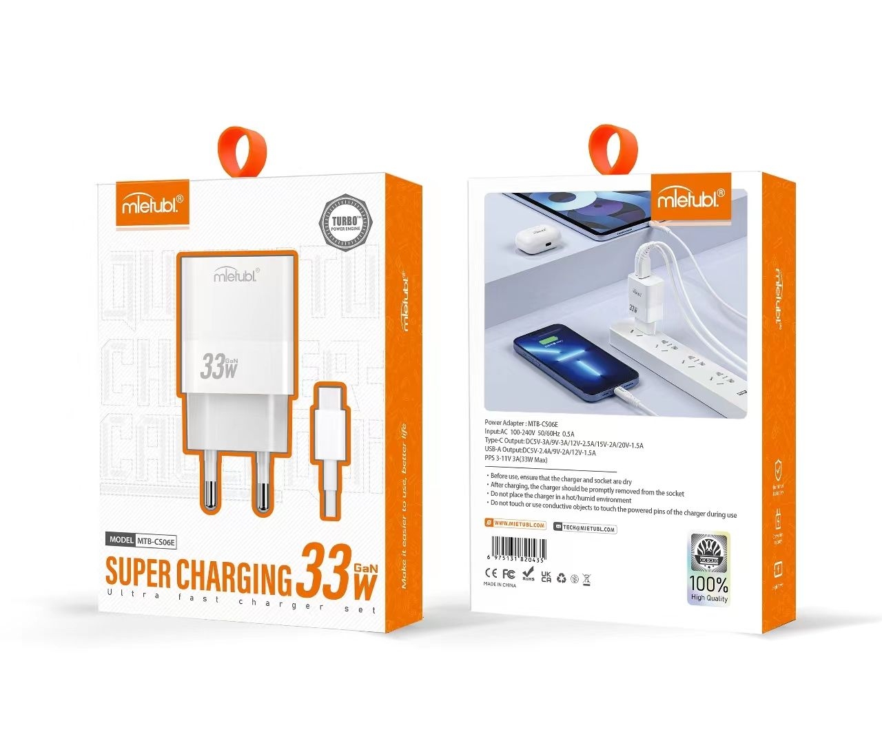 Mietubl Charger CS06 Dual 33W USB+Type-C QC3.0 MTB-CS06E White