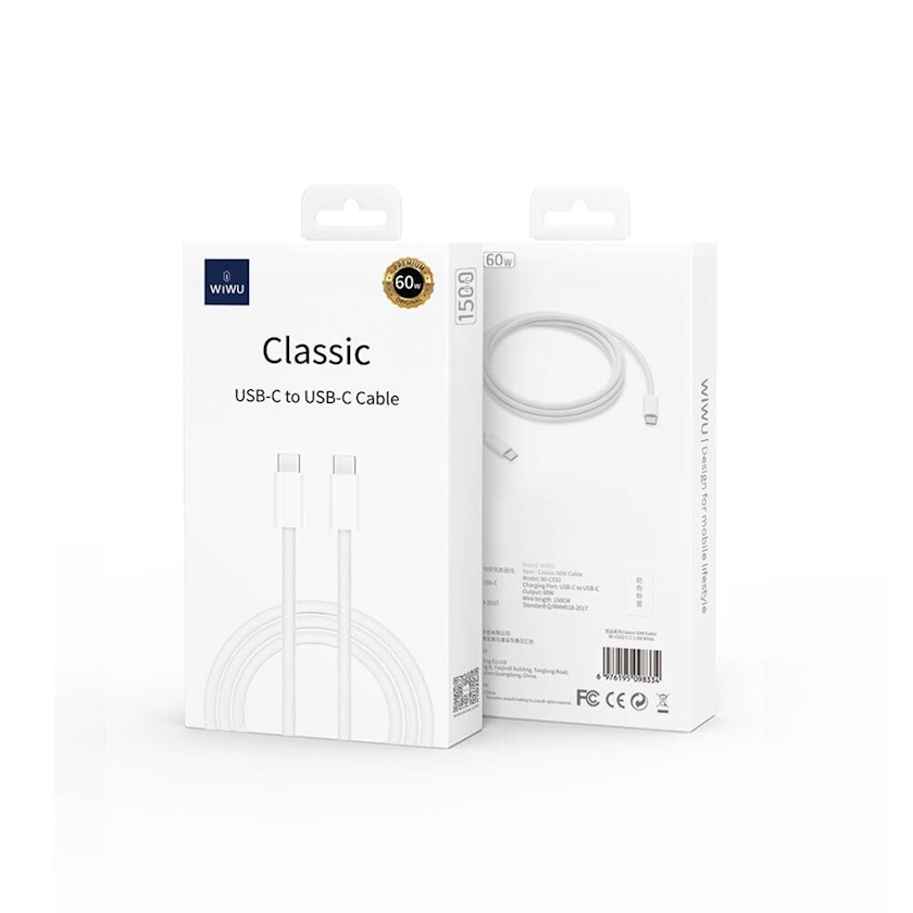 Wiwu Classic 60W Braided Charging Cable Wi-C032 C-C White