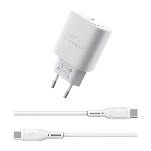Wiwu 30W Essen GaN Fast Charger+ Cable Co Mbo Wi-G008 C-C EU White