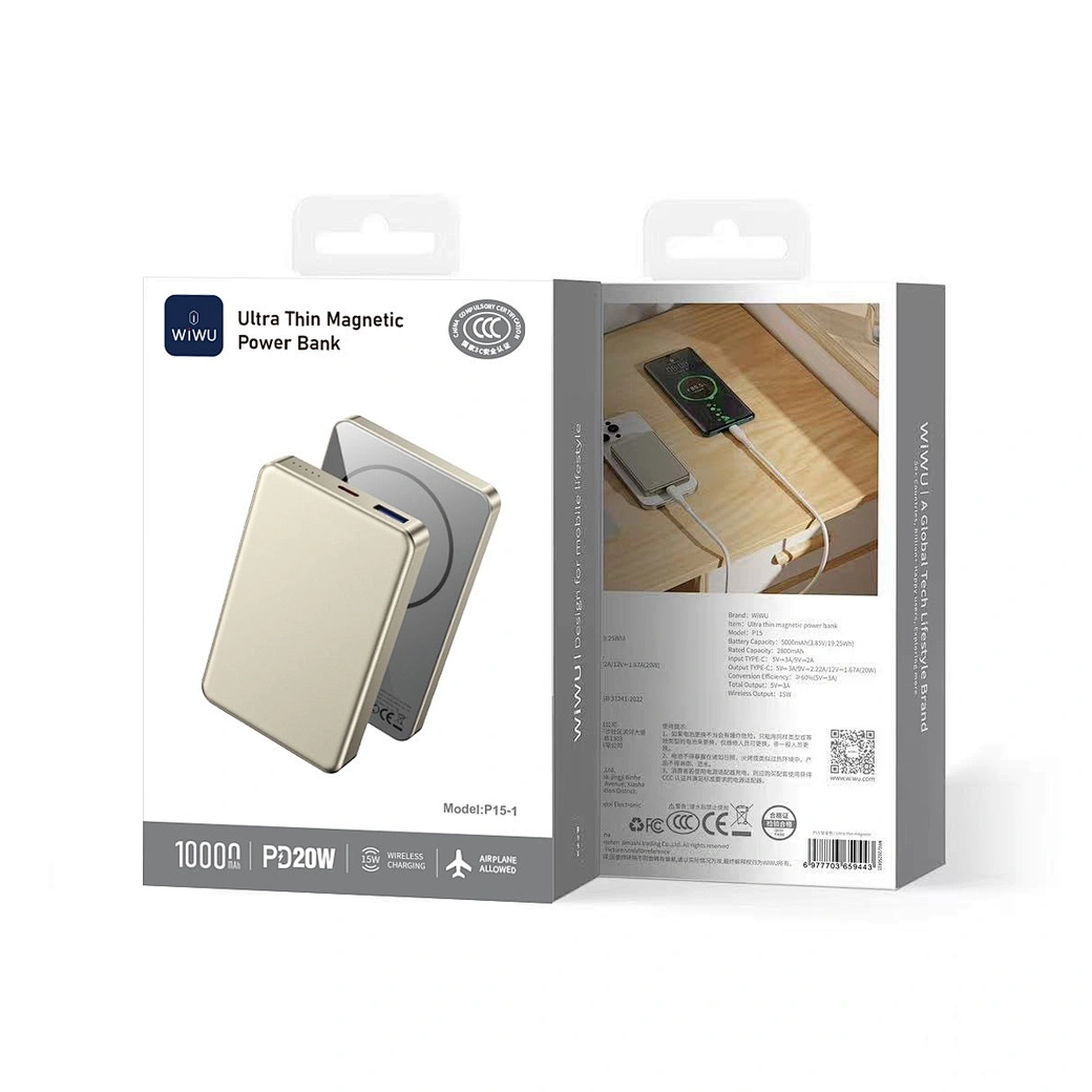 Wiwu Ultra Thin Magnetic Power Bank P15-1 10000mAh Titanium Gold