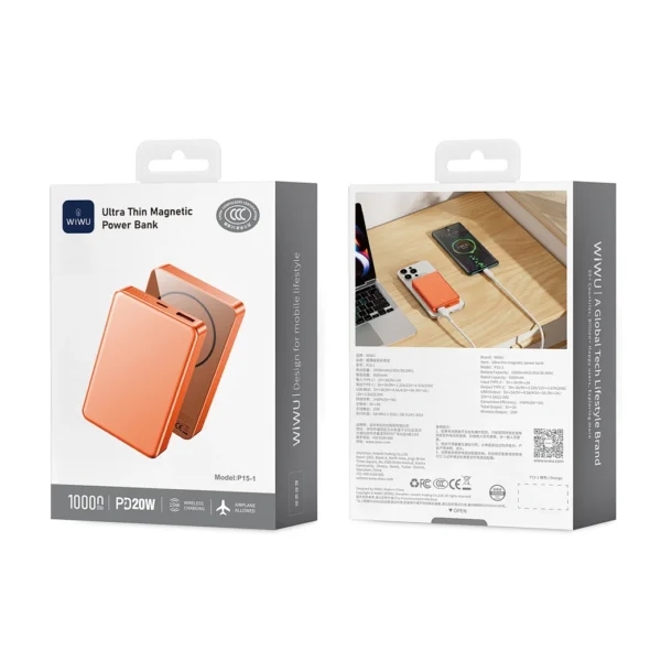 Wiwu Ultra Thin Magnetic Power Bank P15 5000mAh (3C) Orange