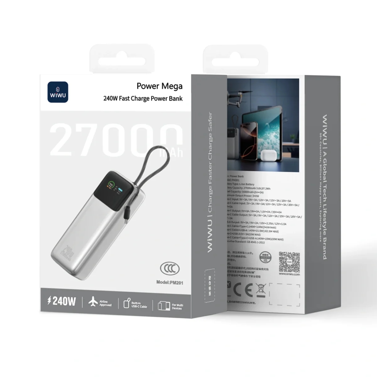 Wiwu Power Mega 240W Fast Charge Power Bank PM201 Silver