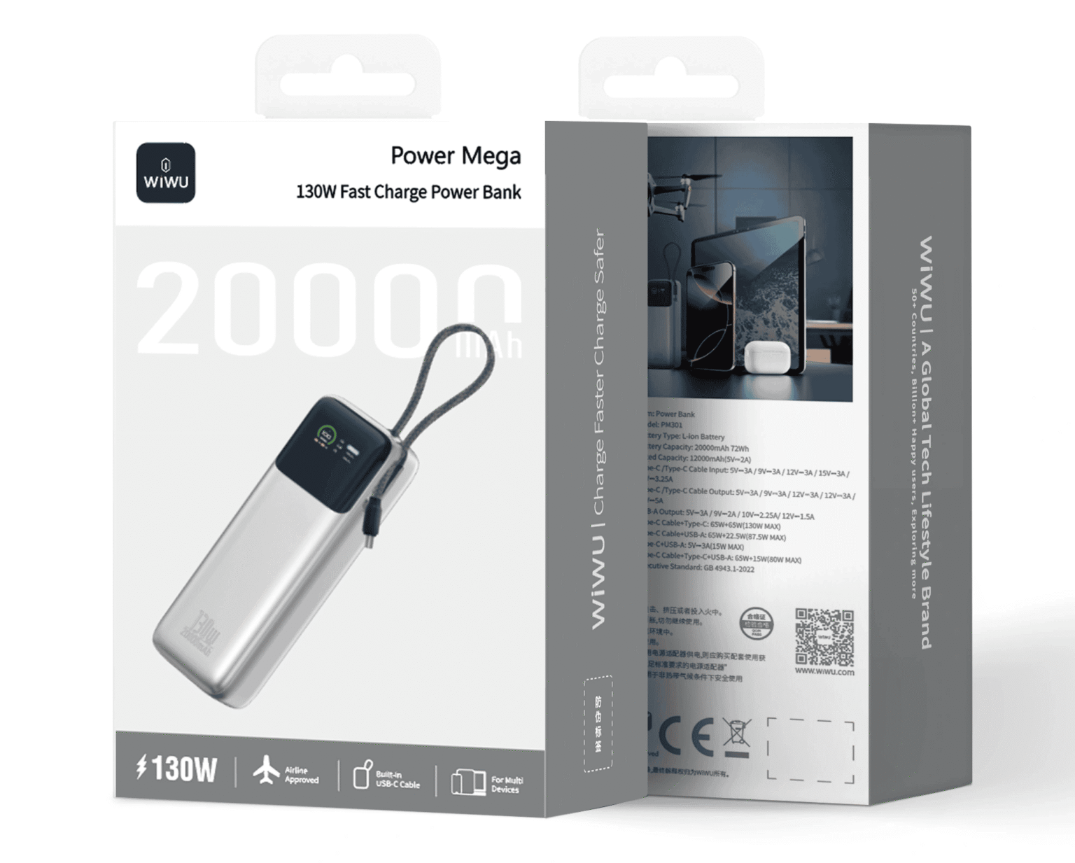 Wiwu Power Mega 130W Fast Charge Power Bank PM301 Silver