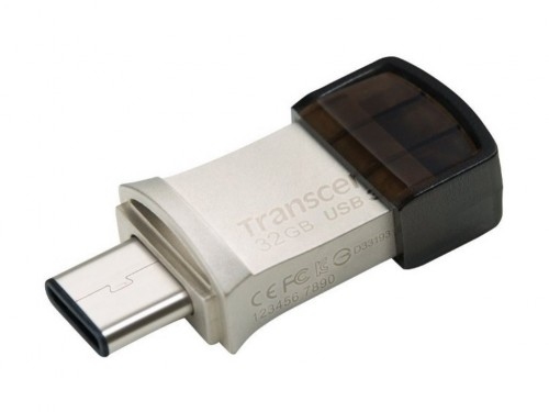 32GB USB3.1/Type-C Flash Drive Transcend 'JetFlash 890', Silver, Metal Case, OTG (R/W:90/25MB/s)