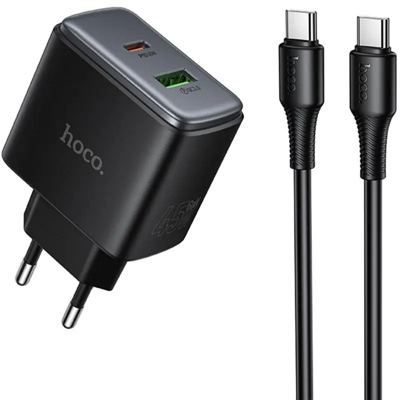 Hoco C158A Upgrade PD45W(1C1A) charger set(C to C)(EU) black
