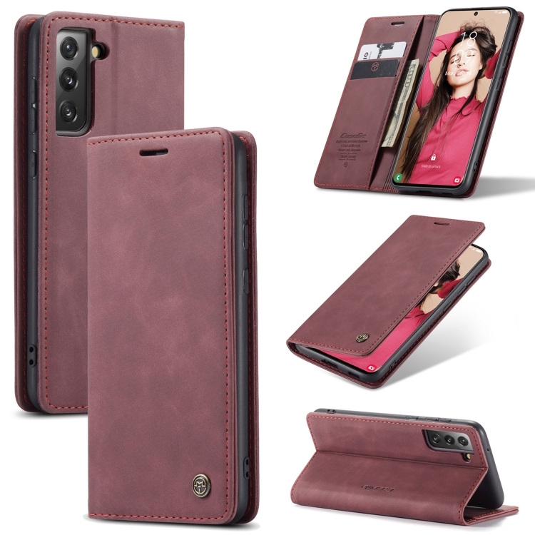 Husa p/u Samsung S21 FE CaseMe 013 Multifunctional Horizontal Carte Piele Case ( Wine Red)