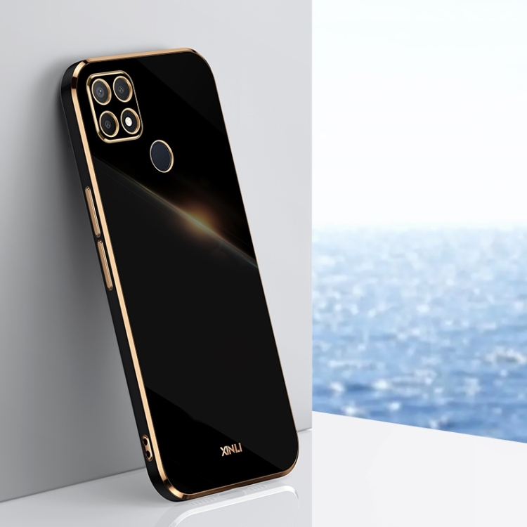 OPPO A15 XINLI Straight 6D Plating Gold Edge Shockproof Husa (Black)