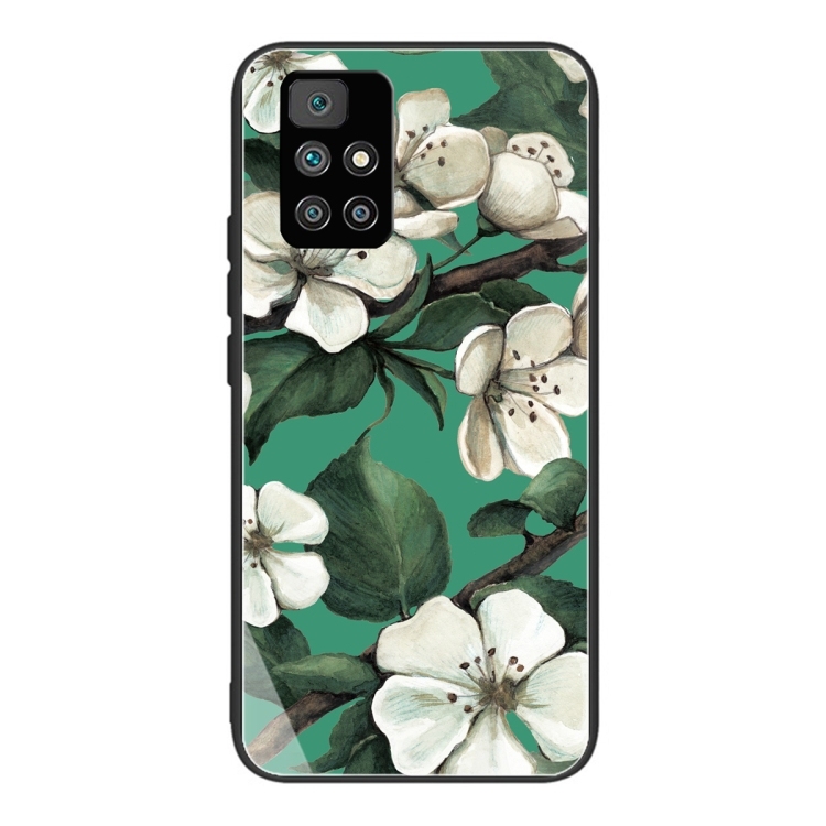 Husa p/u Xiaomi Redmi 10 Colorful Painted Glass Shockproof Protective (White flower)