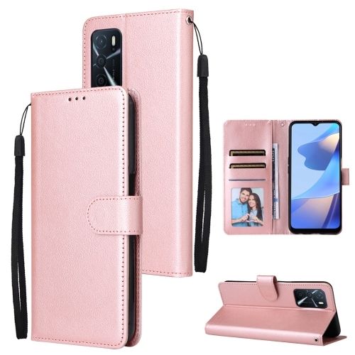 OPPO A16 3 Card Slots Multifunctional Piele Husa (Rose Gold)