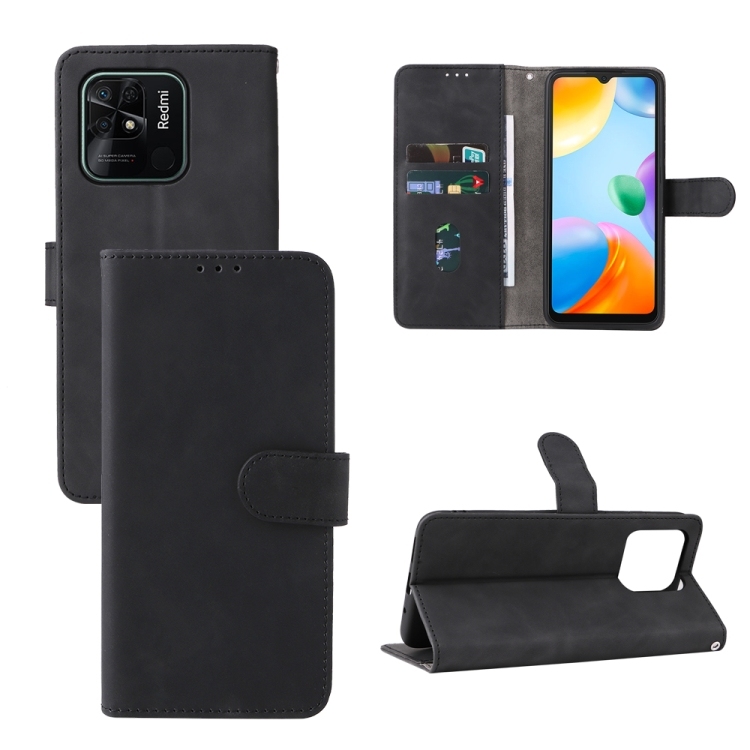 Husa p/u Xiaomi Redmi 10C Skin Feel Magnetic Carte Piele (Black)
