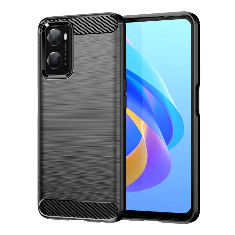 OPPO A96 Brushed Texture Carbon Fiber TPU Phone Husa (Black)