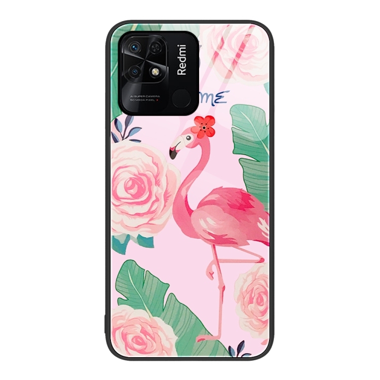 Husa p/u Xiaomi Redmi 10C Colorful Painted Glass Phone (Flamingo)