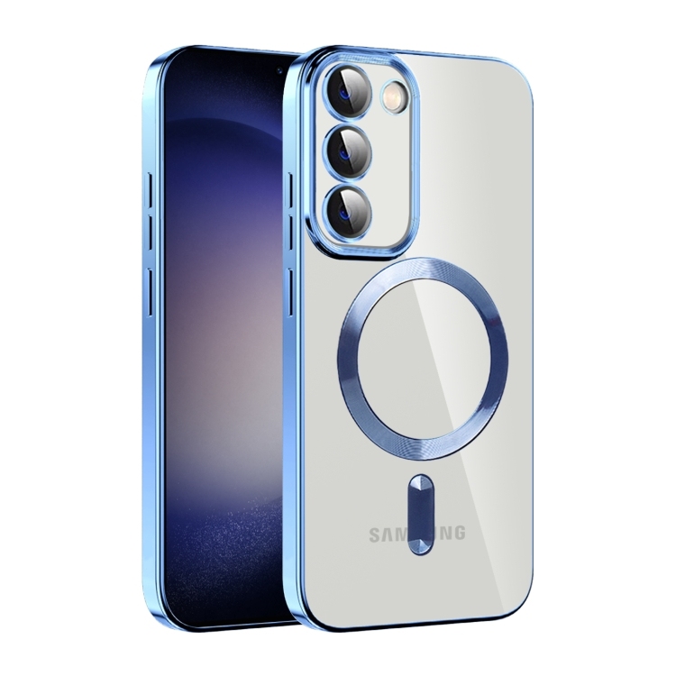 Samsung Galaxy S23 5G CD Texture Plating TPU MagSafe Phone Case with Lens Film(Sierra Blue)
