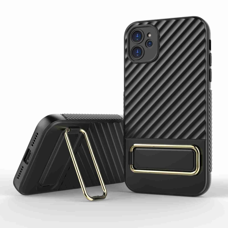 iPhone 11 Wavy Textured Husa (Black + Gold)