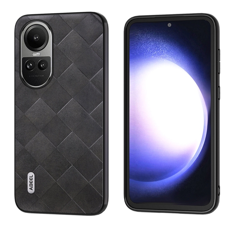 Husa p/u OPPO Reno 10 / 10 Pro Global ABEEL Weave Plaid PU Phone Case ( Black)