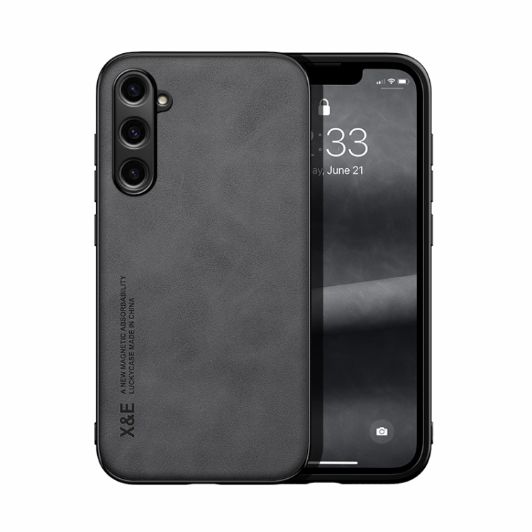 Samsung Galaxy S23 5G Skin Feel Magnetic Piele Back Husa(Dark Grey)