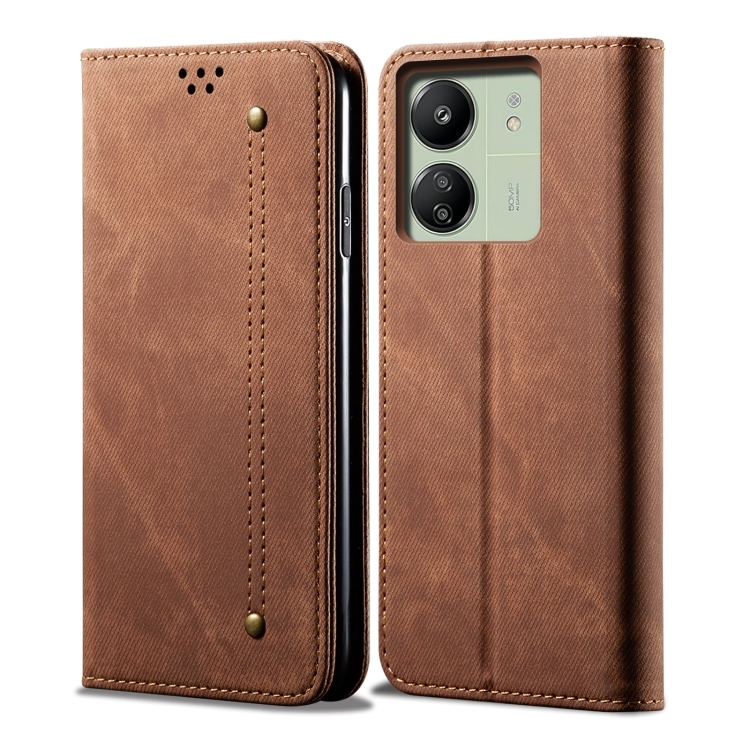 Husa Xiaomi Redmi 13C / Poco C65 Denim Texture Casual Style Carte Leather (Brown)