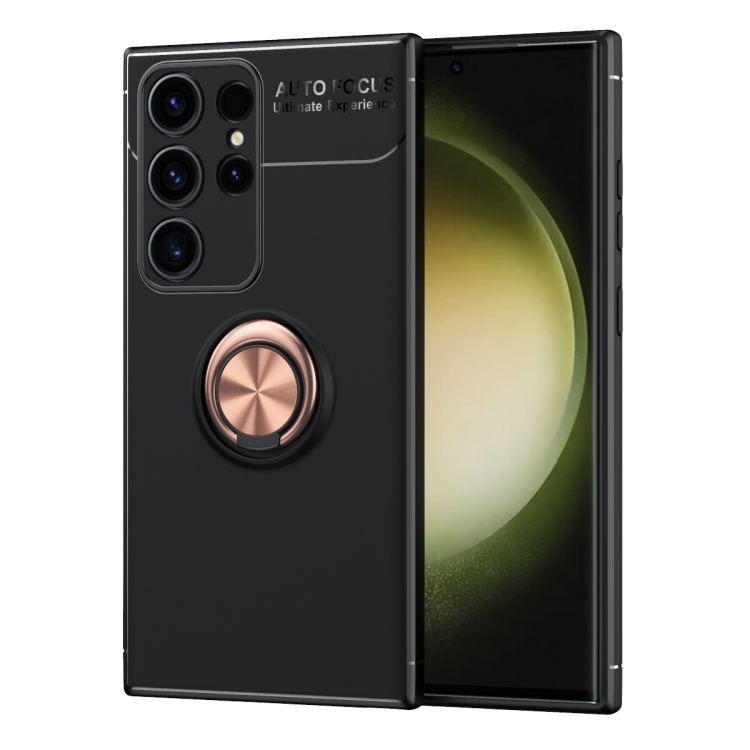 Samsung S24 Ultra 5G Metal Ring Holder TPU Husa (Black+Gold)