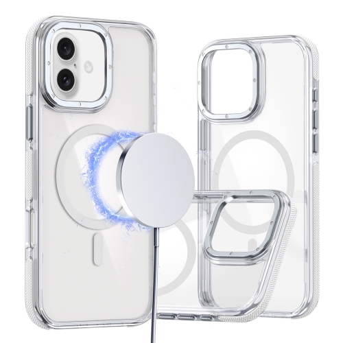 iPhone 16 Dual-Color Clear Acrylic Hybrid TPU MagSafe Husa (Transparent)