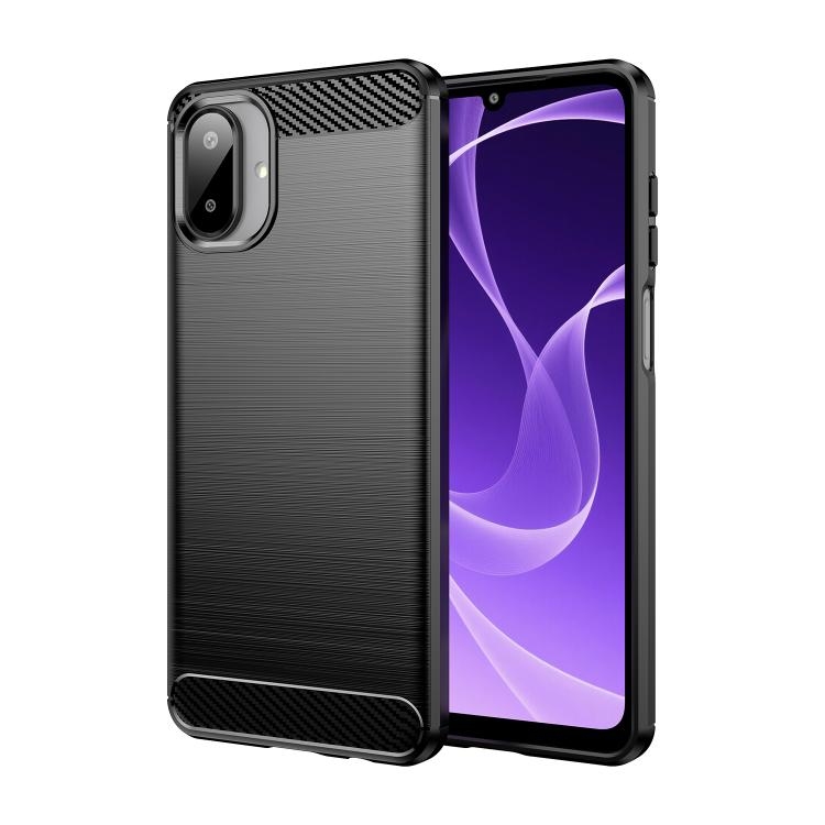 Samsung A07 4G Carbon Fiber Brushed Texture TPU Phone Husa (Black)