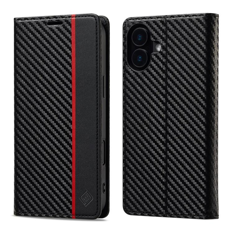 iPhone 17 LC.IMEEKE Carbon Fiber Piele Phone Husa (Vertical Black)