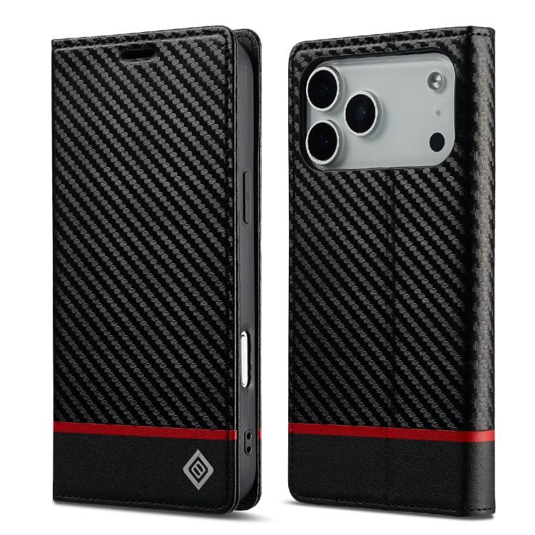 iPhone 17 Pro Max LC.IMEEKE Carbon Fiber Piele Phone Husa ( Black)