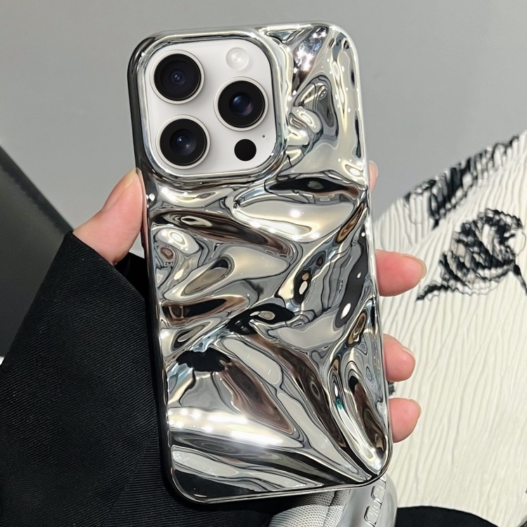 iPhone 16 Pro Water Ripple Electroplating Paint TPU Phone Husa (Bright Silver)