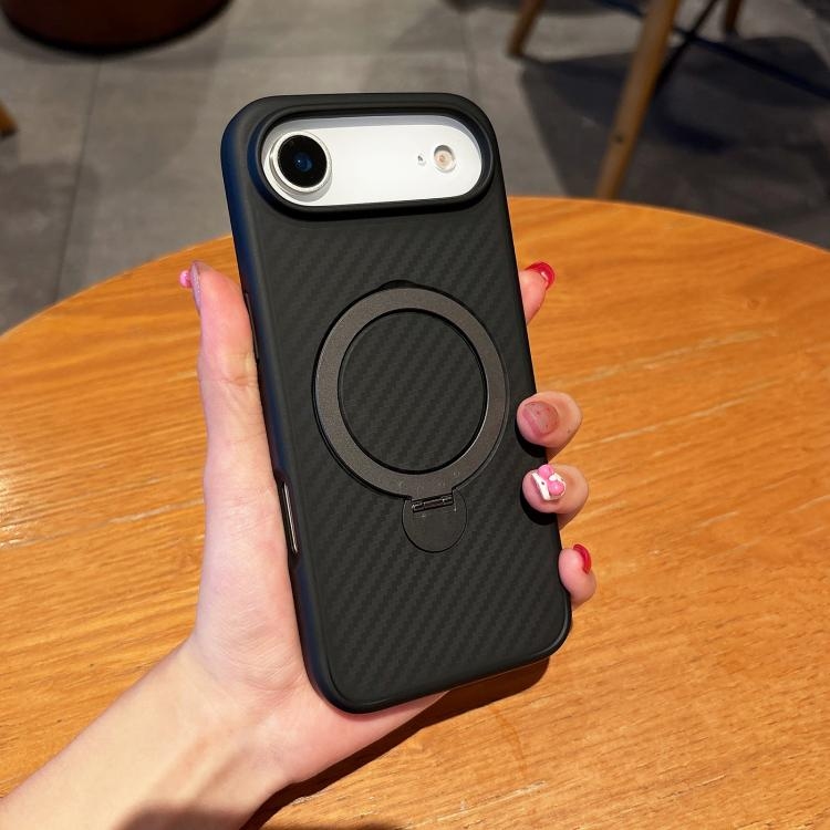 iPhone 17 Air Carbon Fiber MagSafe 360 Degree Rotating Holder Phone Husa (Black)