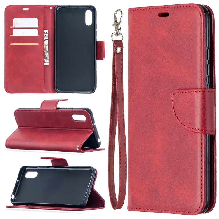 Xiaomi Redmi 9A Retro Lambskin Texture Pure Color Horizontal Carte PU Piele Husa (Red)