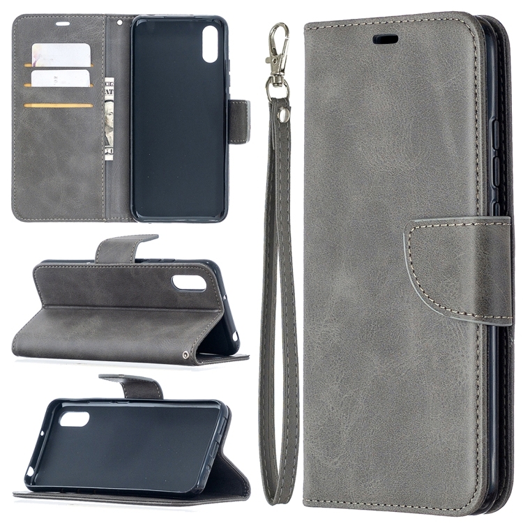 Xiaomi Redmi 9A Retro Lambskin Texture Pure Color Horizontal Carte PU Piele Husa (Grey)